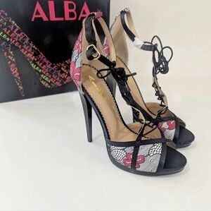 Alba Women's Black and Red Lace-Up Heels